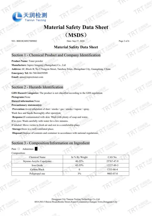 Certificate S4: Material Safety Data Sheet - Product Identification & Composition