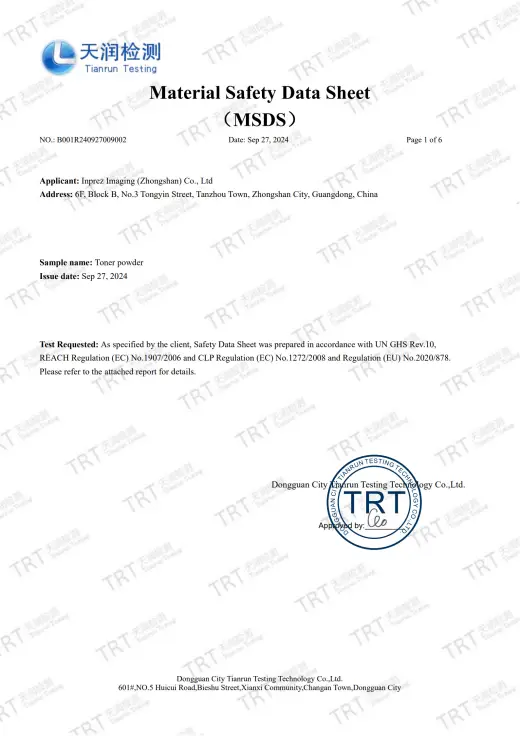 Certificate S5: Material Safety Data Sheet - General Product Safety Document